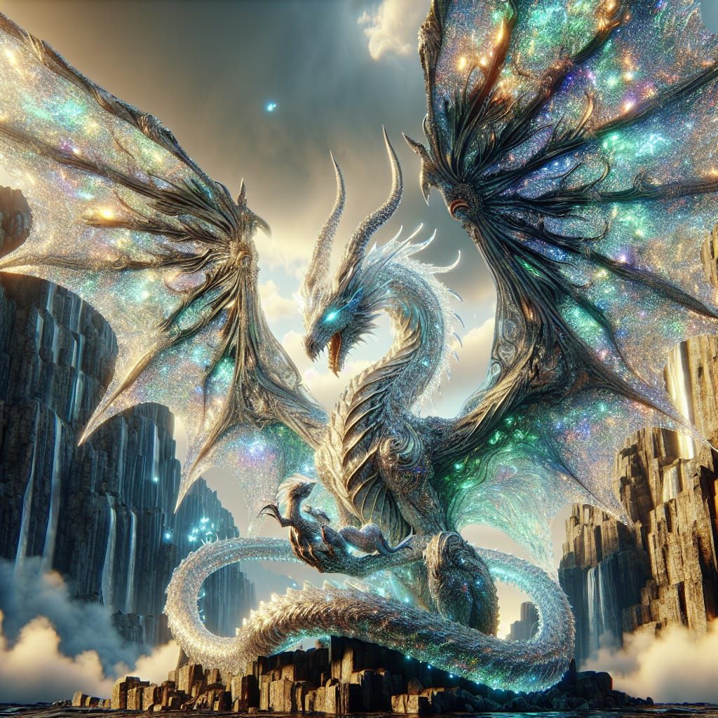 Opalescent Dragon Protects Her Young