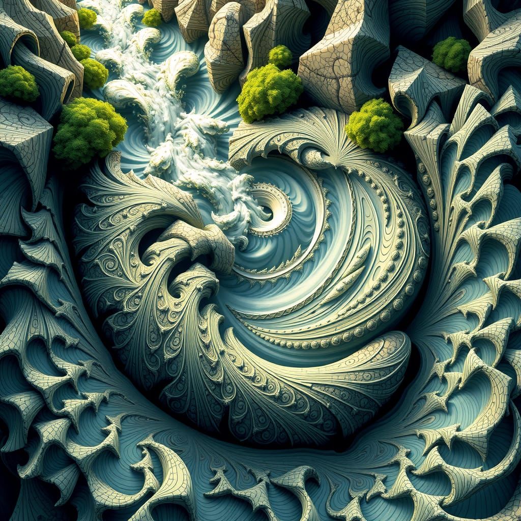 Abstract Fractal River Landscape with 3D Shading