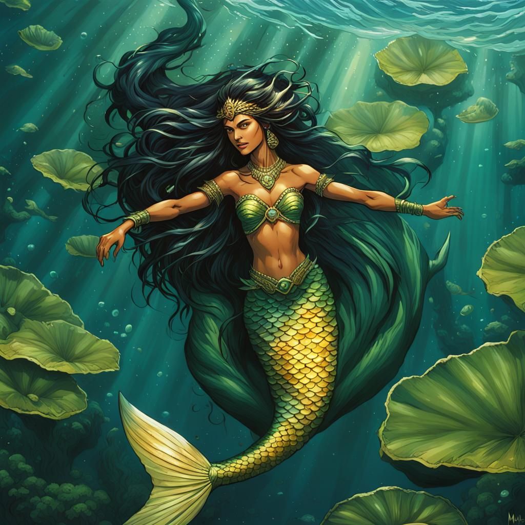 Native Brazilian Mermaid in Amazon River