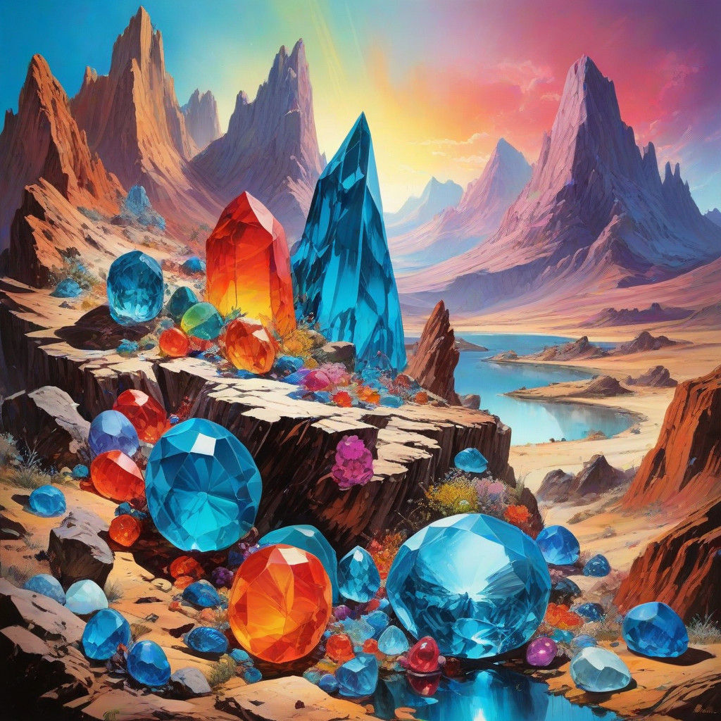 Surreal Gemstone Dreamscapes in Vibrant Colors