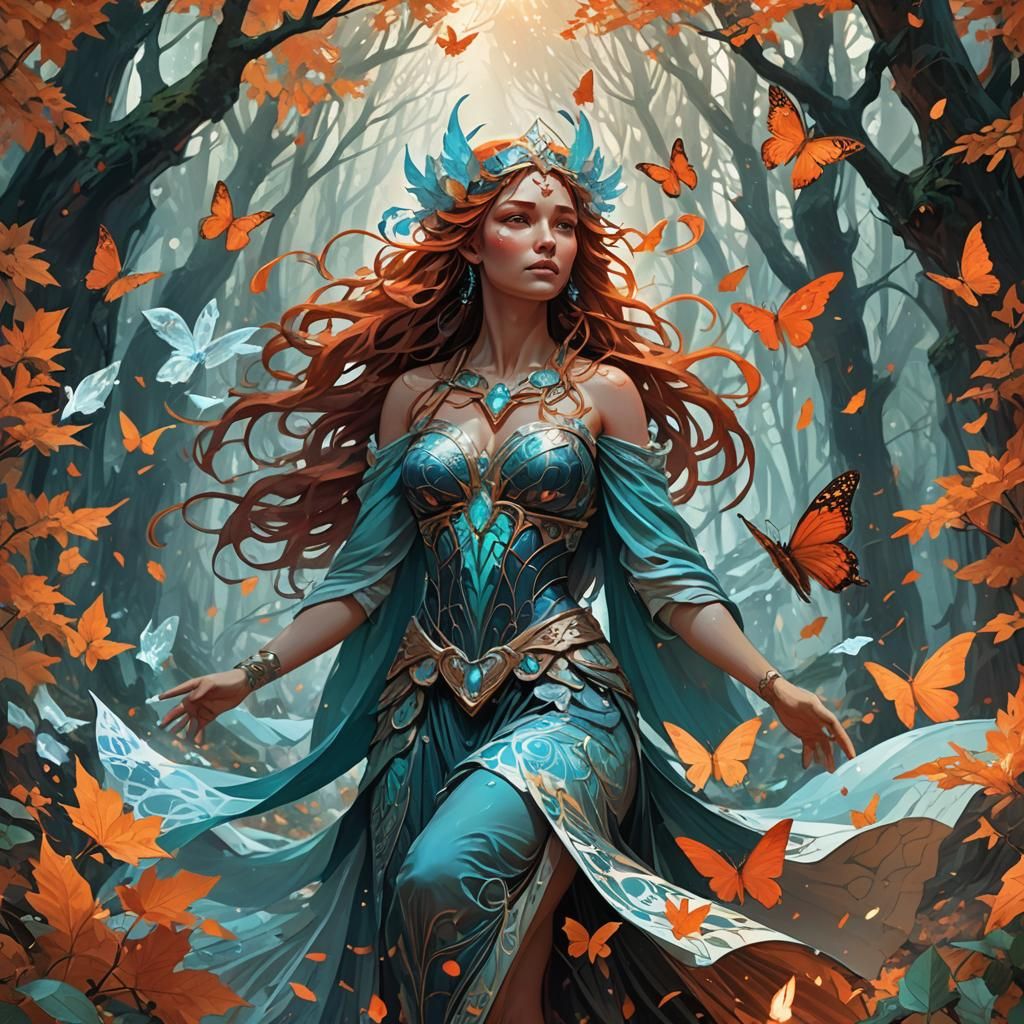 Ice and Fire Goddess in Art Nouveau Style