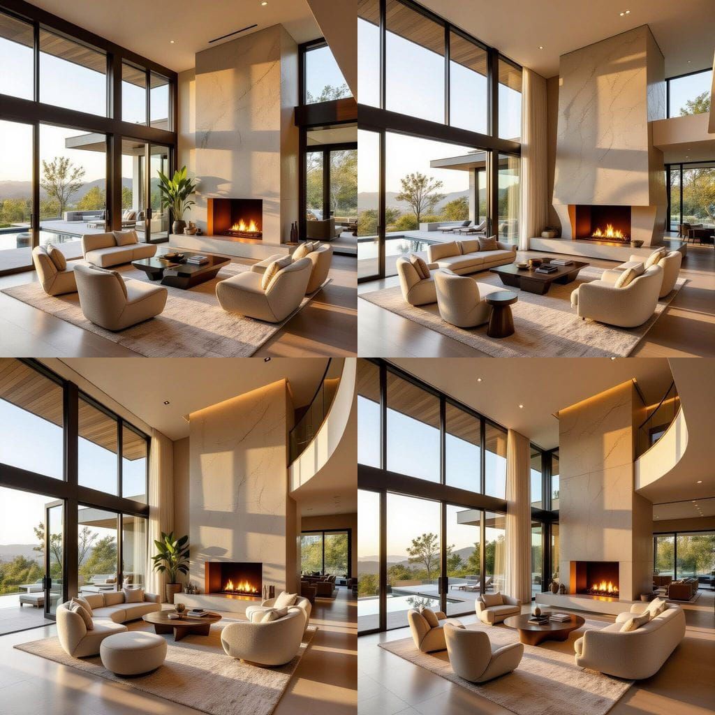 Modern Living Space in Golden Hour Light