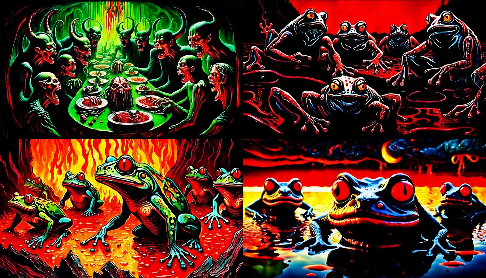 Demon Frogs of Hell in Acrylic Horror Art