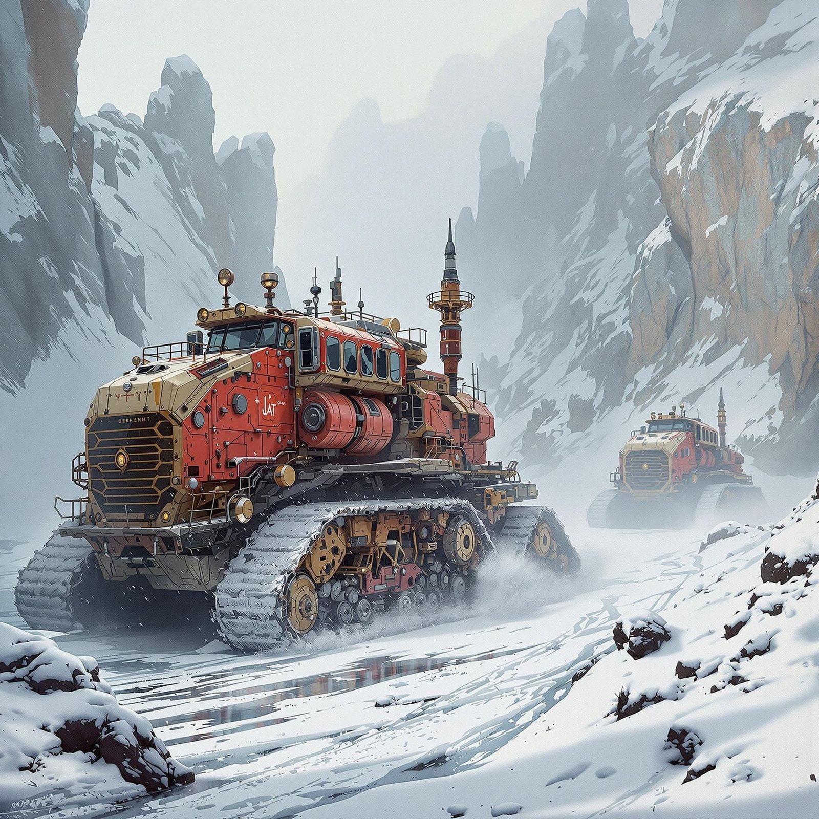 Epic Frostbitten Futuristic Snowplow in a Blizzard