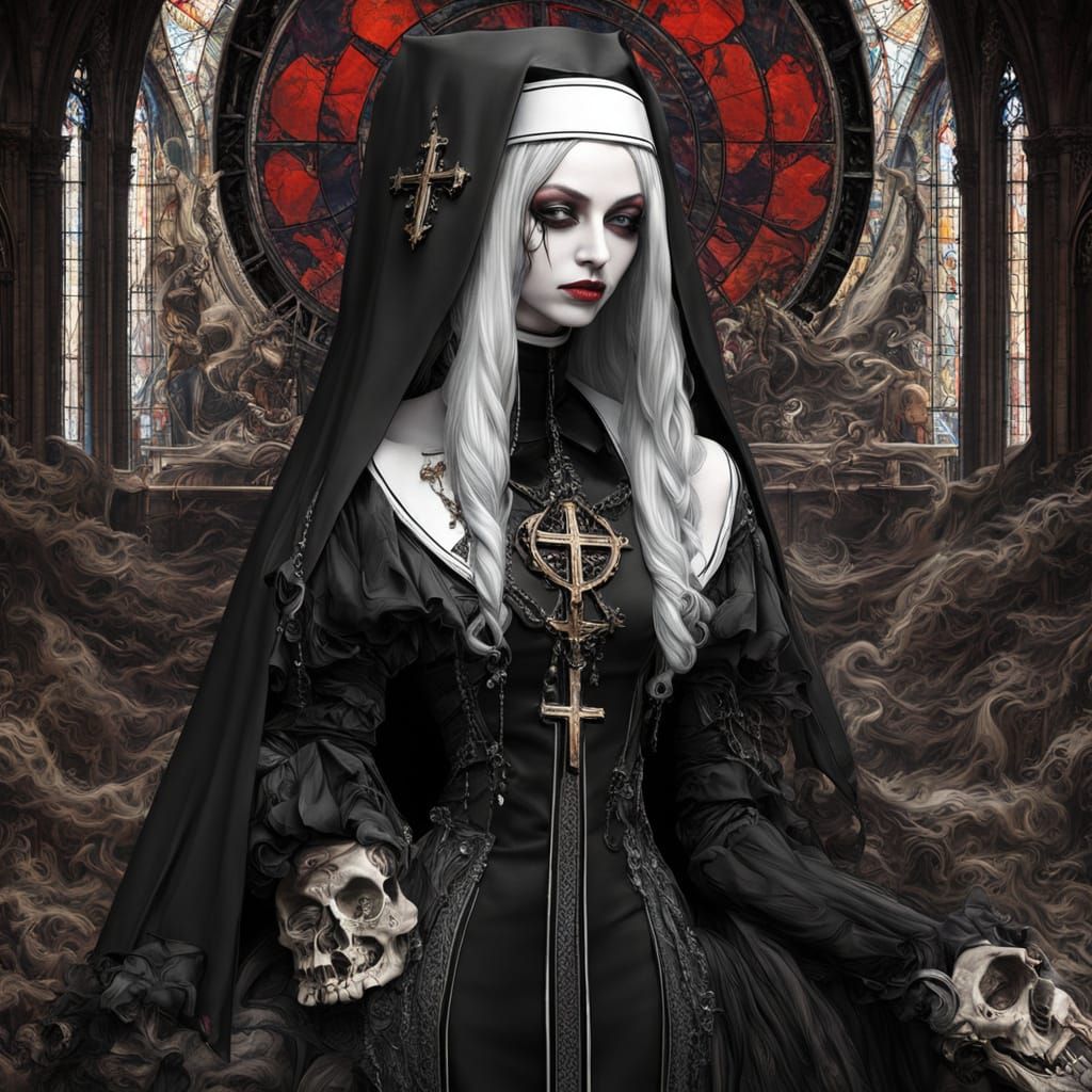 Gothic Nun in Provocative Attire, Dark Sensual Digital Art