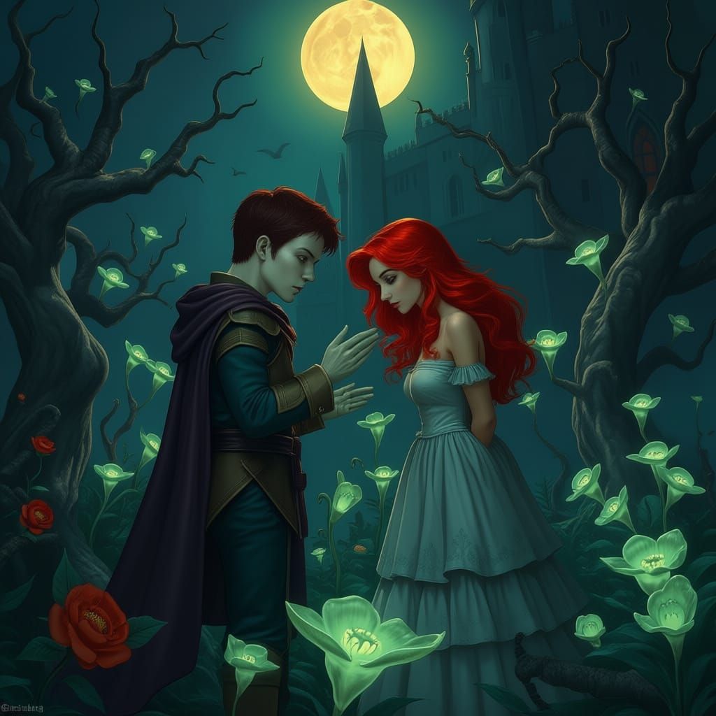 Prince Proposes to Redhead in Ethereal Moonlit Garden