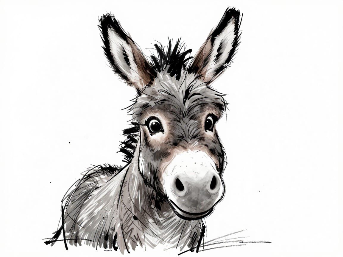 Cute Donkey Illustration in Hand-Drawn Graffiti Style