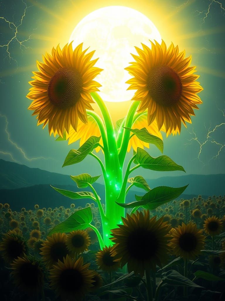 Cosmic Sunflower Tower in Bioluminescent Field