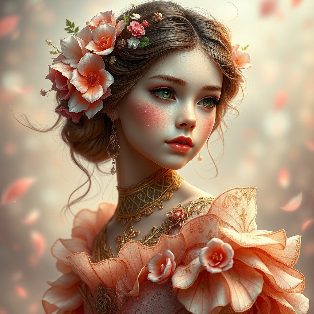 Opulent Flower Girl Portrait with Ethereal Details