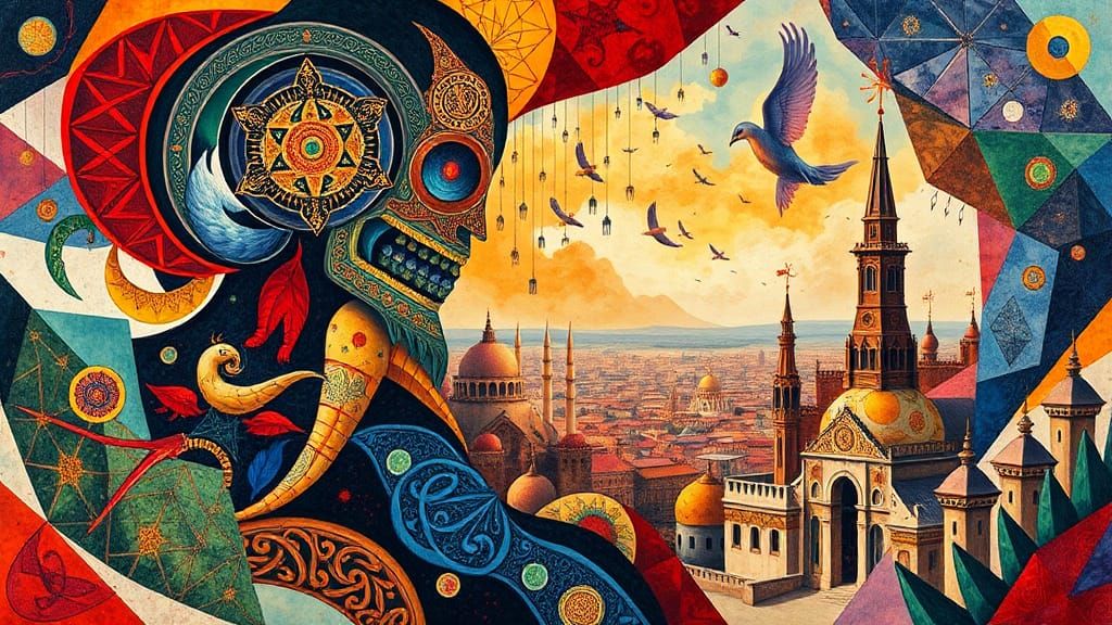 Geometric Folk Art with Celtic and Art Deco Elements