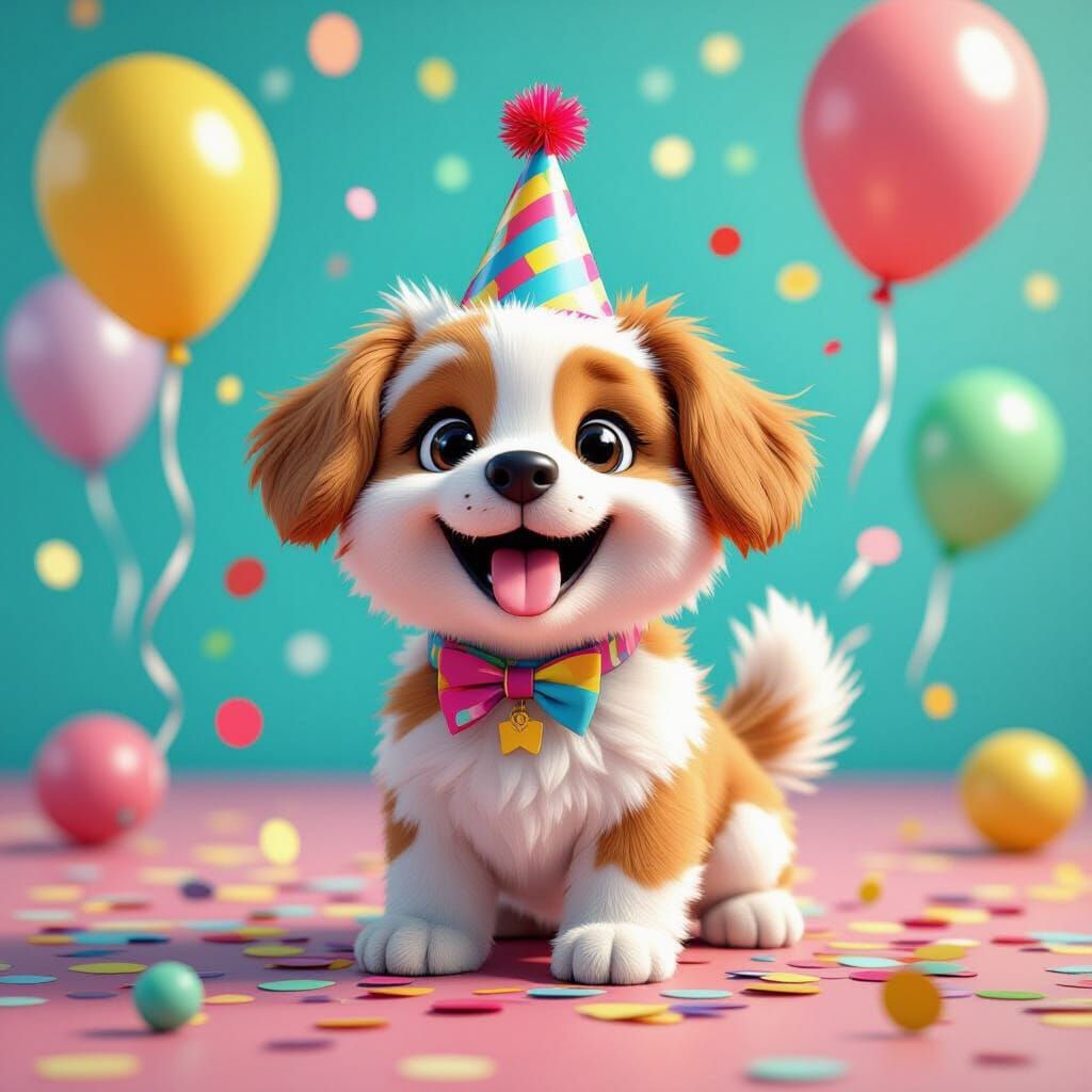 Joyful Pop Art Dog at Party in 3D Render