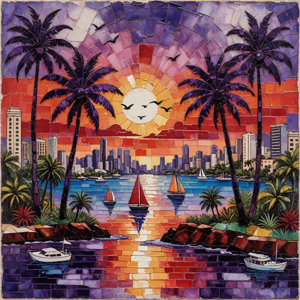 Retro Album Cover with Birds and Tropical Scene