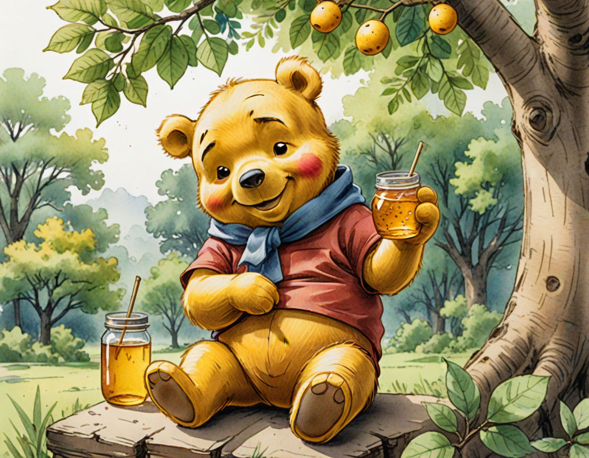 Winnie the Pooh Finds Sweet Delight Under the Tree