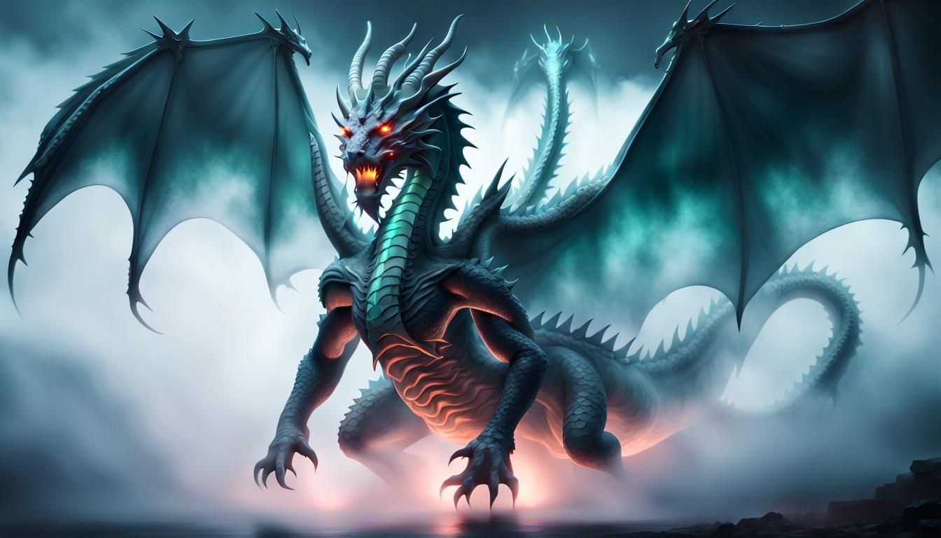 Ethereal Dragon God in Cosmic Fog: CGI Art