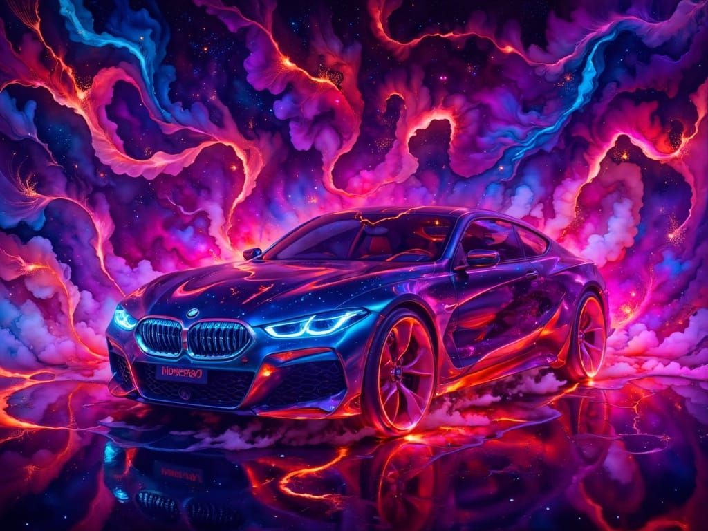 Futuristic BMW in Neon Cityscape