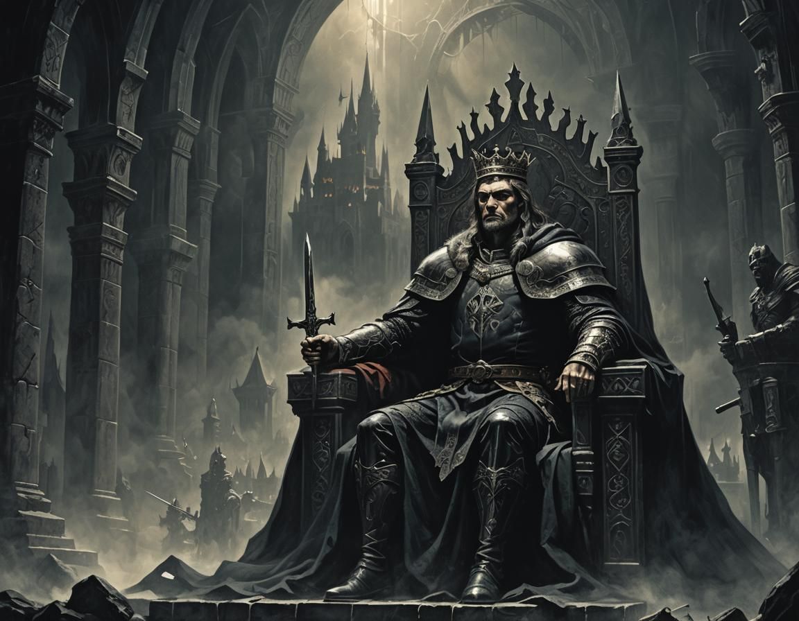 Dark Fantasy King on Throne with Sword
