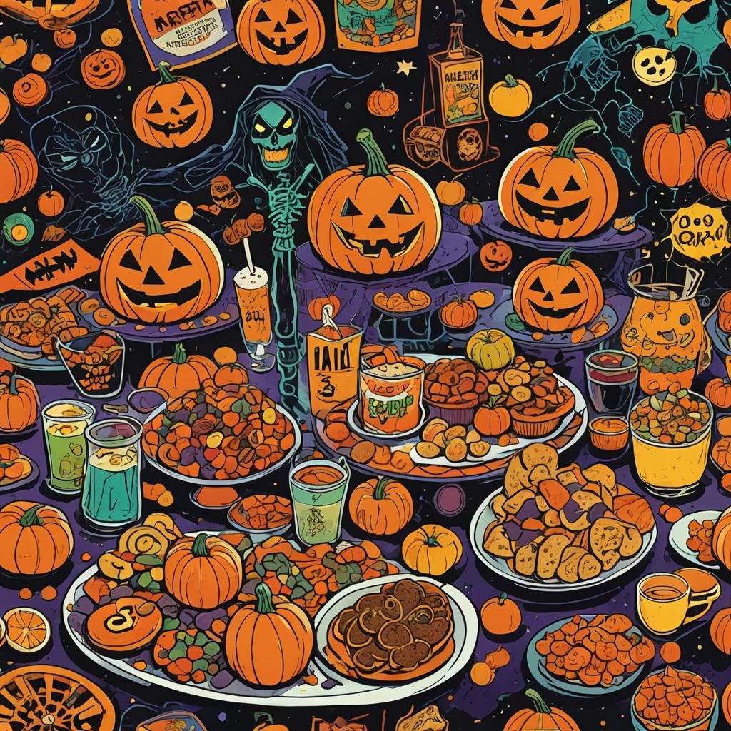 Halloween Snacks in Comic Book Style