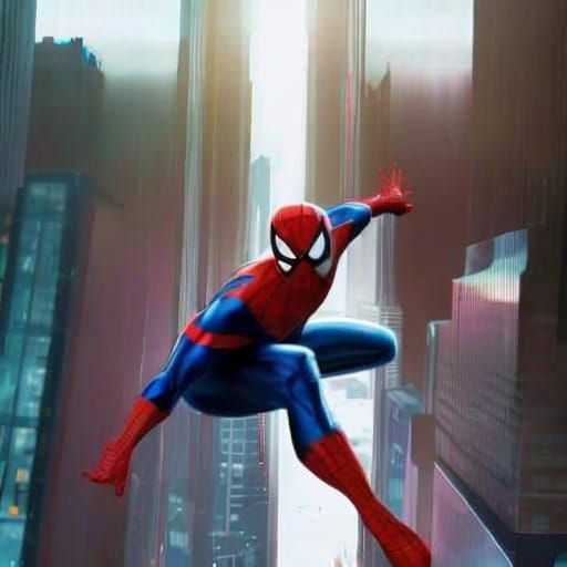 Spiderman Swings Between Skyscrapers: Comic Book Art