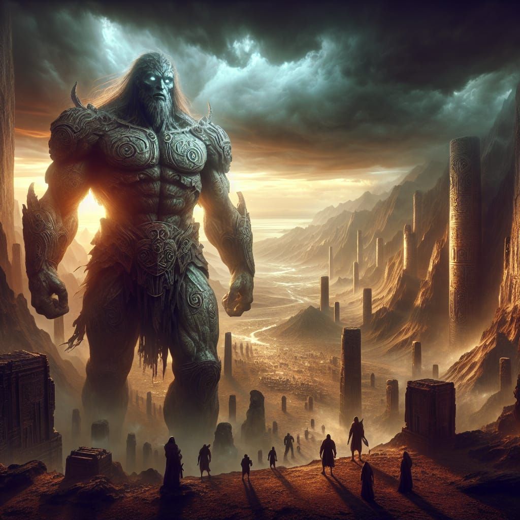 Grandiose Nephilim Giants in a Dark, Cinematic Landscape