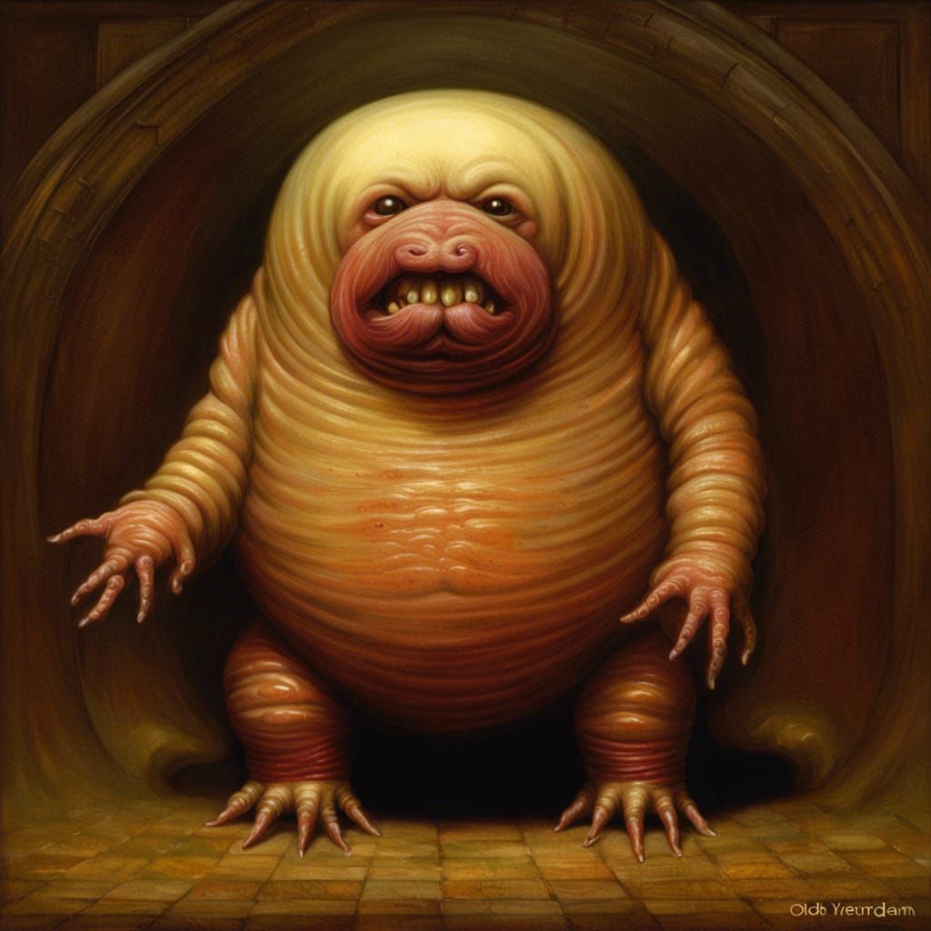 Surreal Hotdog Tardigrade in Dark, Gritty Style