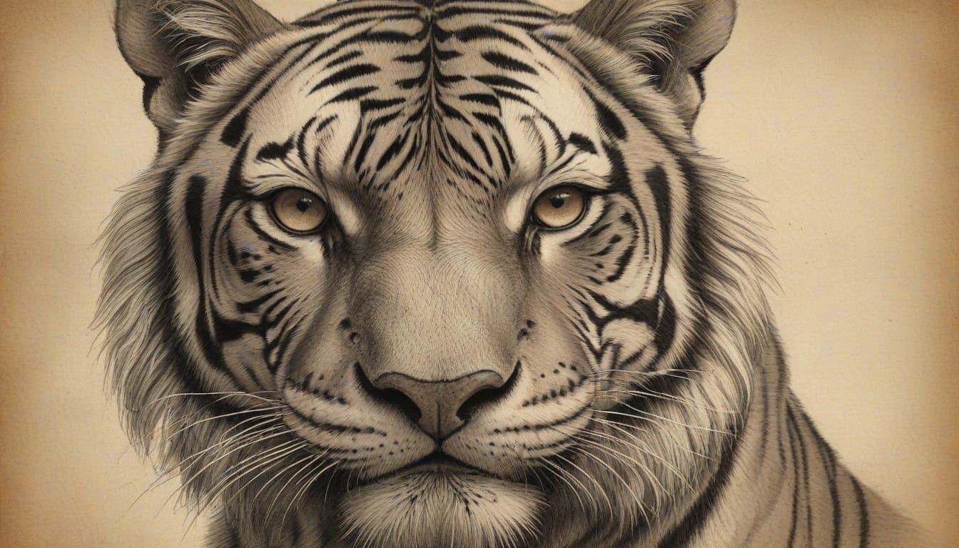 Anatomical Tiger Charcoal Sketch in Da Vinci Style