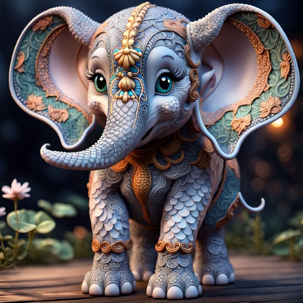 Dragon Scale Elephant in Zentangle Design