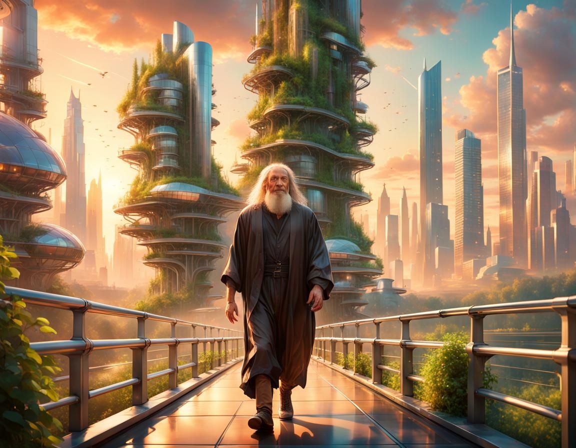 DaVinci's Futuristic Walk: Utopian Cityscape