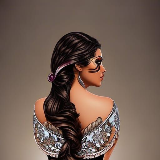 Tattooed Brunette Femme Fatale in Splash Art Style