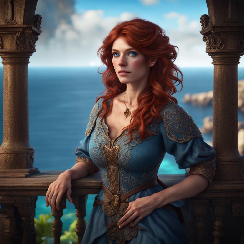 Fantasy Innkeeper with Auburn Hair, Digital Art
