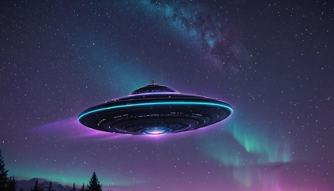 Flying Saucer Soars Through Starry Night Sky