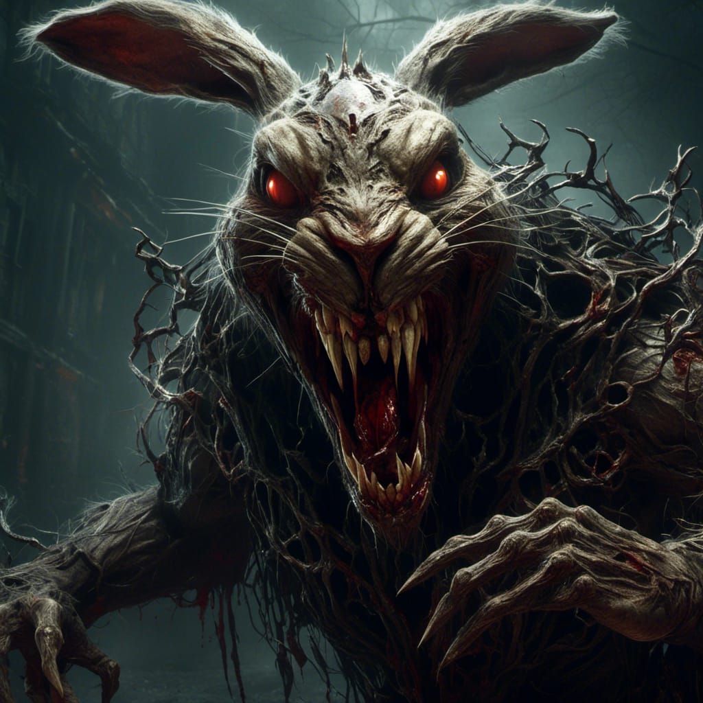 Sinister Bloodthirsty Horror Bunny with Sharp Teeth