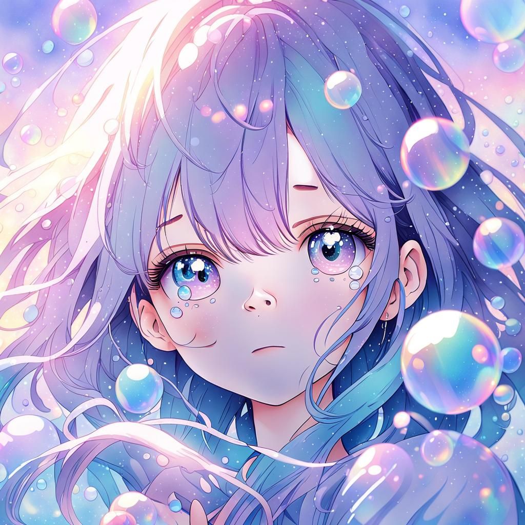 Pastel Rainbow Manga Girl Crying Bubble Tears