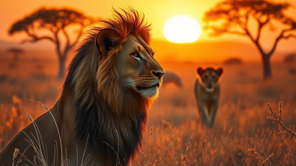 Lioness in Golden Light: Vintage Oil Painting