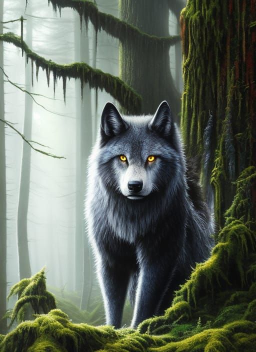 Majestic Werewolf in Mystical Forest: Baroque Fantasy Art
