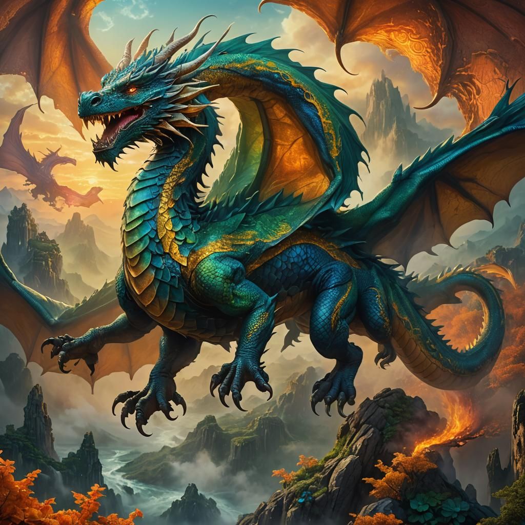 Mythical Dragon Soaring in a Mystical Realm