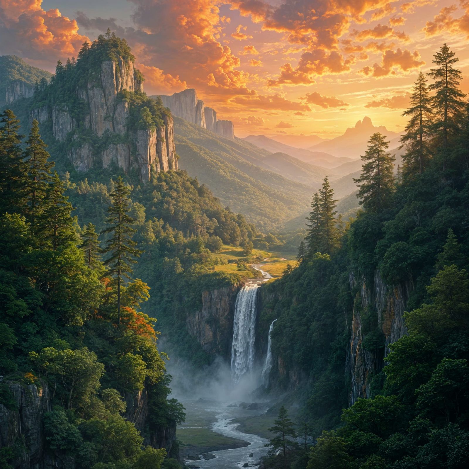 Verdant Landscape Mural Under Brilliant Sky