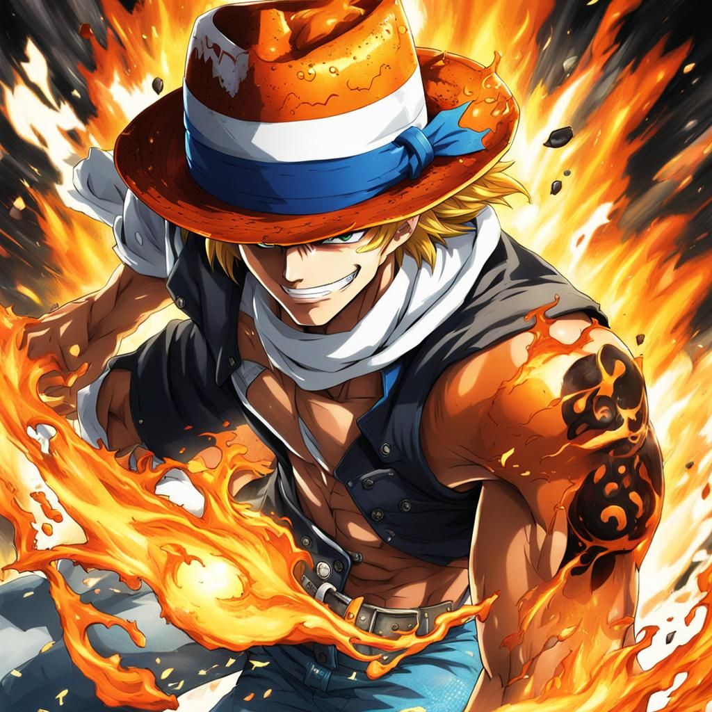 Fiery Superhero in Anime Style