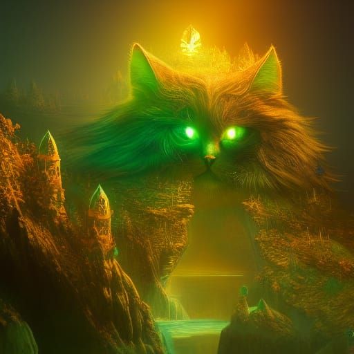 Emerald and Gold Cat Fantasy Concept Art