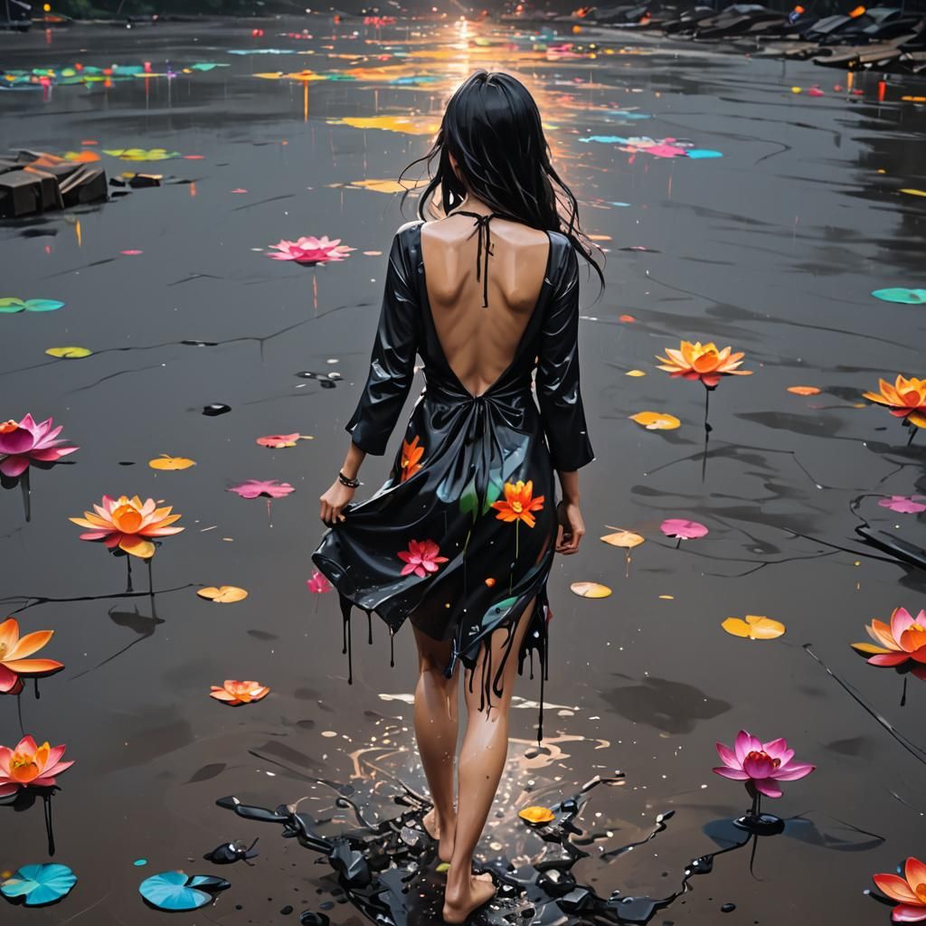 Vietnamese Girl in Rain, Digital Art