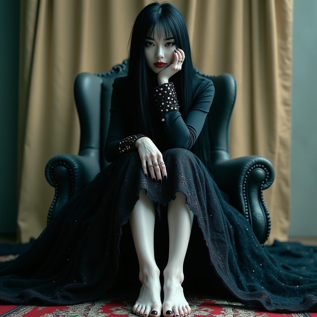 Ghost Woman on Throne in Dark Portrait Style