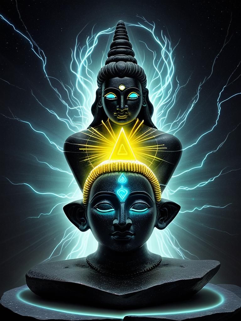 Glowing Black Shivling Statue in the Dark