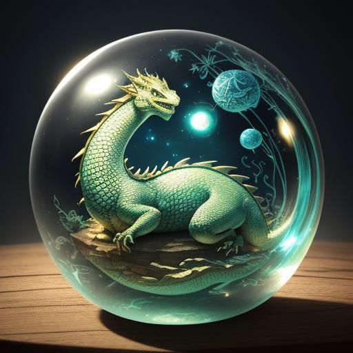 Dragon Curled in Glass Ball, Magical Realism