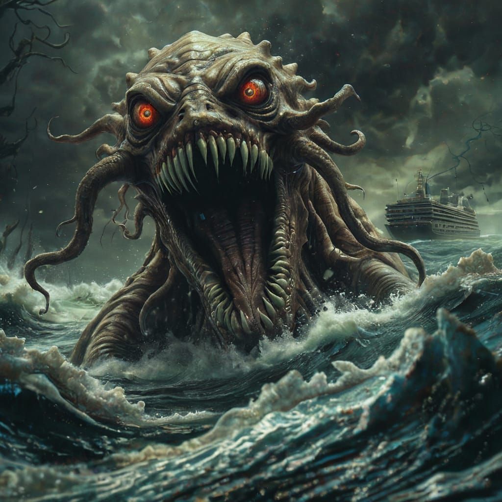 Eldritch Horror Creature Emerging from Dark Ocean Depths in ...