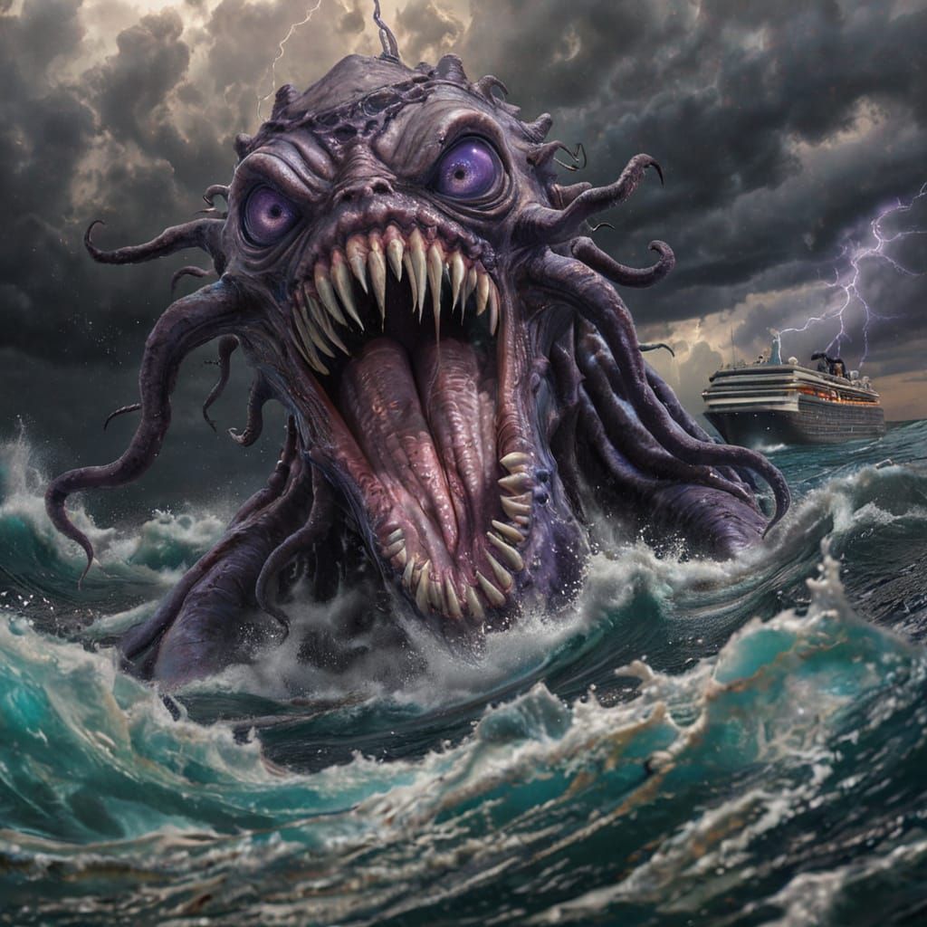 Surrealistic Eldritch Horror Emerge from Dark Ocean Depths i...