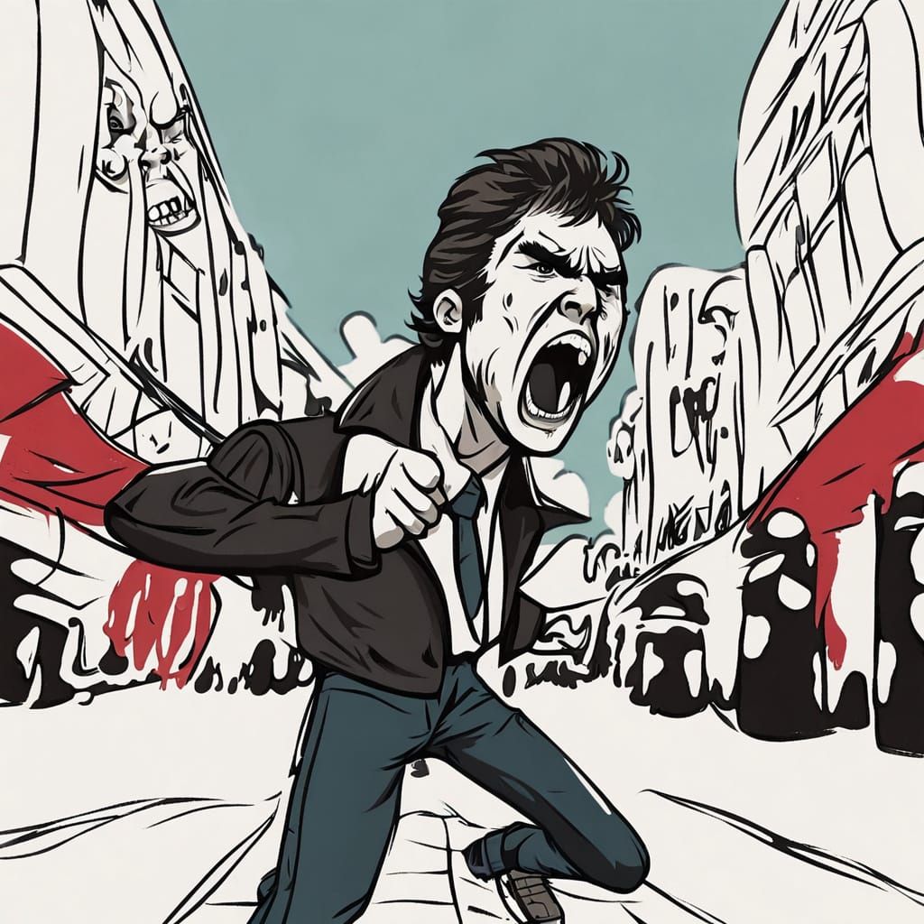 Young Man Shouting in Street, Ready to Conquer World