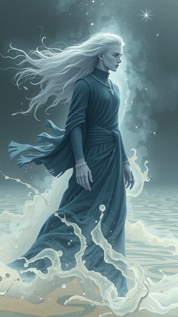 Ethereal Water God with Flowing Beard and Piercing Gray Eyes