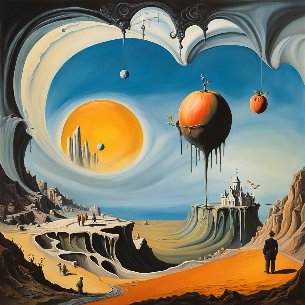 Surreal James and the Giant Peach: A Dali-esque Painting