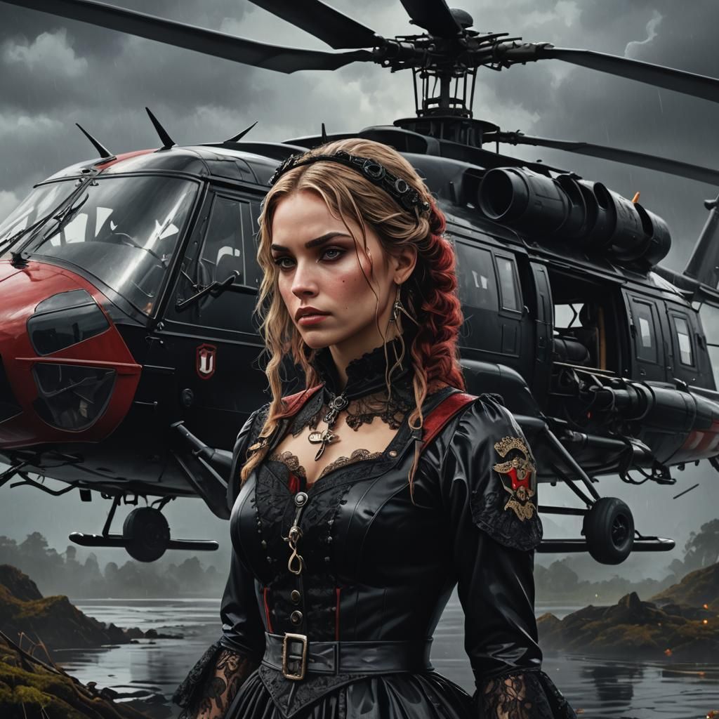 Fantasy Art: Anna Valerian and Black Hawk Helicopter