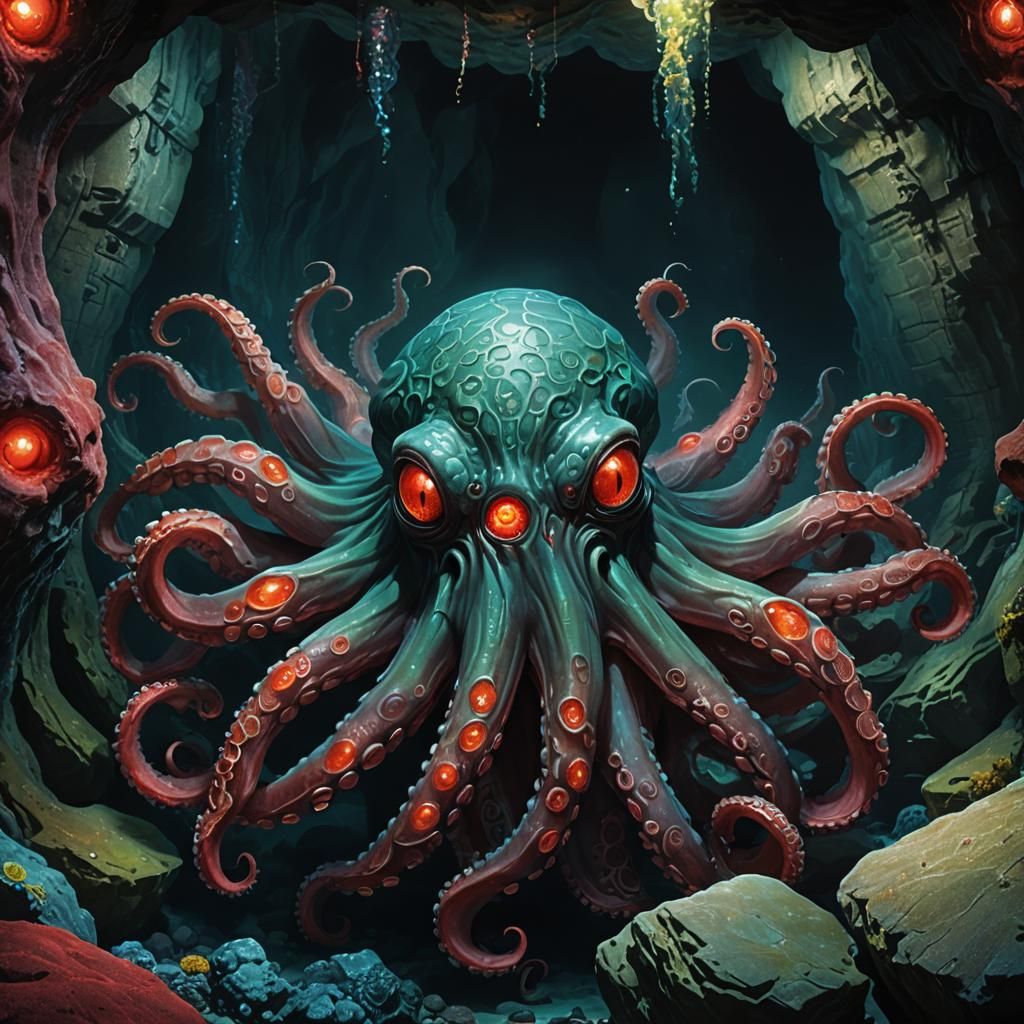 Ancient Octopus Eyes Glow in Deep Sea Cave