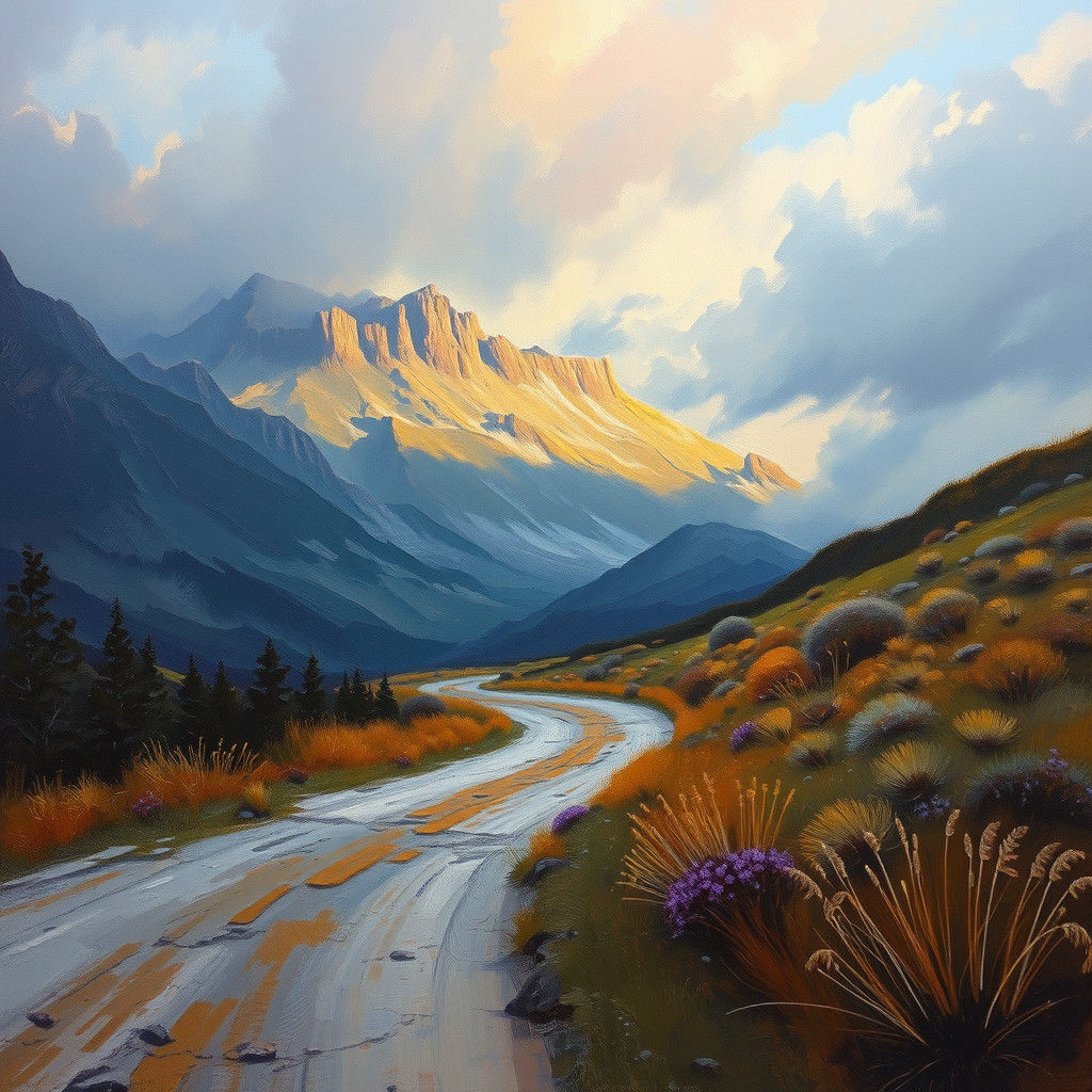 Surreal Landscape Oil Painting of the End of the Road